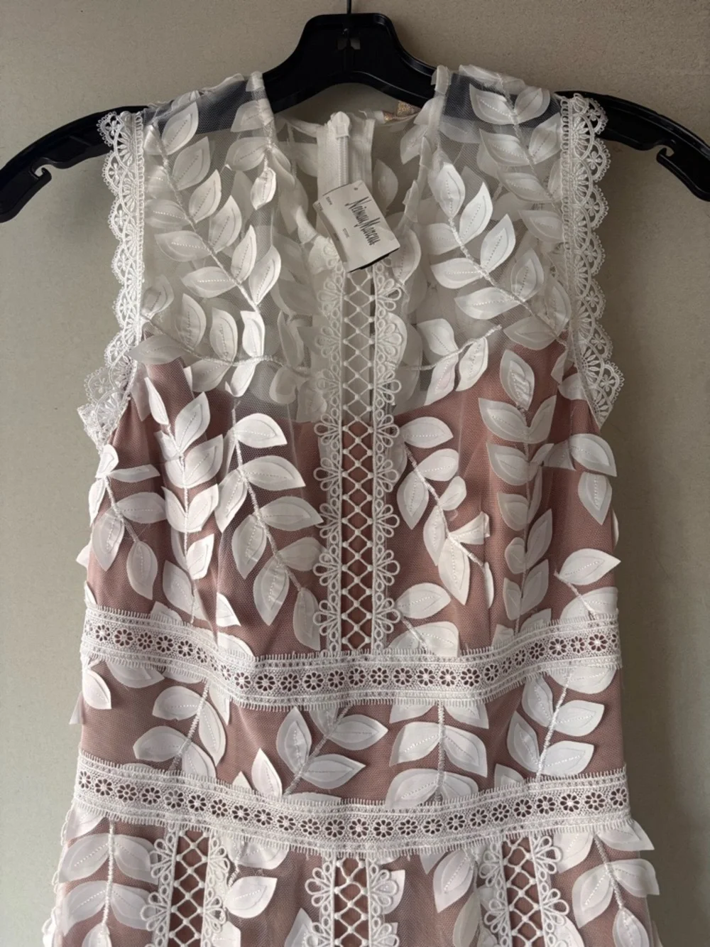 Bronx and Banco White Lace Appliqué Maxi Gown with Nude Lining - Picture 3 of 12
